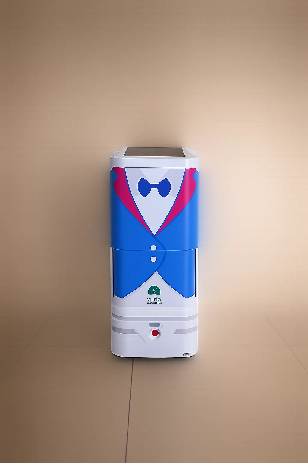 Front view of the YUMA hotel delivery robot showing two compartment doors