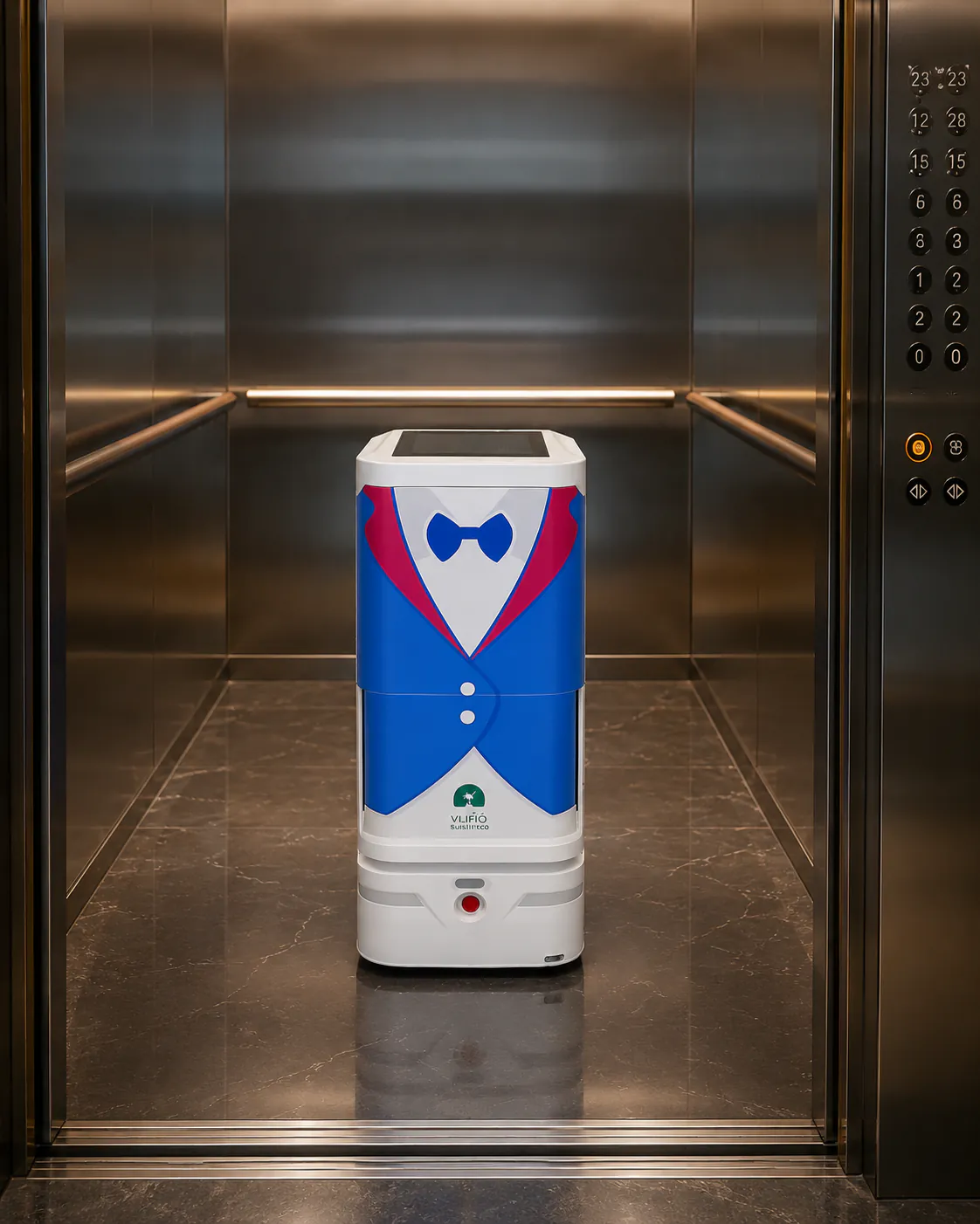 YUMA positioned inside a hotel elevator