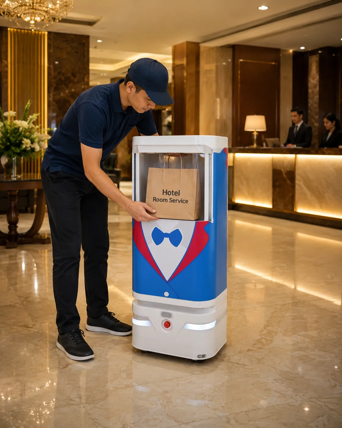 Hotel staff loading YUMA at reception